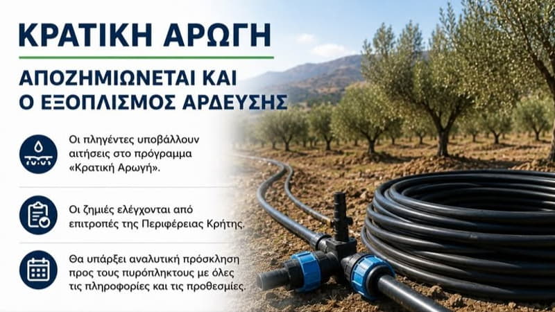 Η Κρατική Αρωγή επεκτείνεται ώστε να καλύψει και τον αρδευτικό εξοπλισμό που καταστράφηκε στις πυρκαγιές.